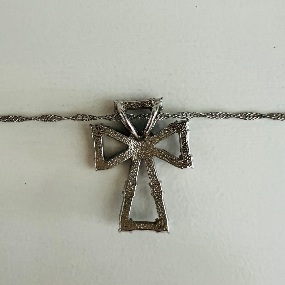 Silver Rhinestone Cross Necklace - Picture 4 of 7